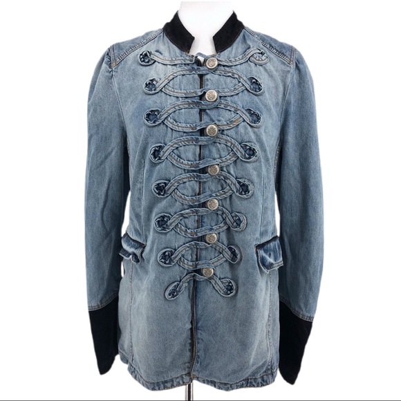 Free People Blue Seamed And Structured Military Style Blazer